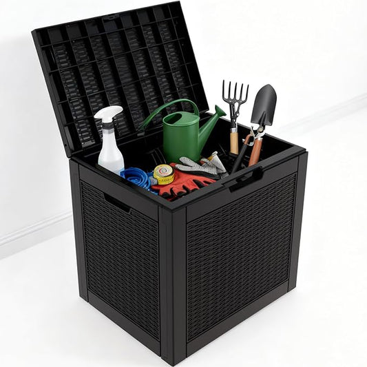 Zapdos Outdoor Storage Box, 31 Gallon Deck Box Indoor and Outdoor Use, Waterproof Resin Rattan Storage Bin for Package Storage Patio Cushions Gardening Tools, Fade Resistant, Lockable, Black