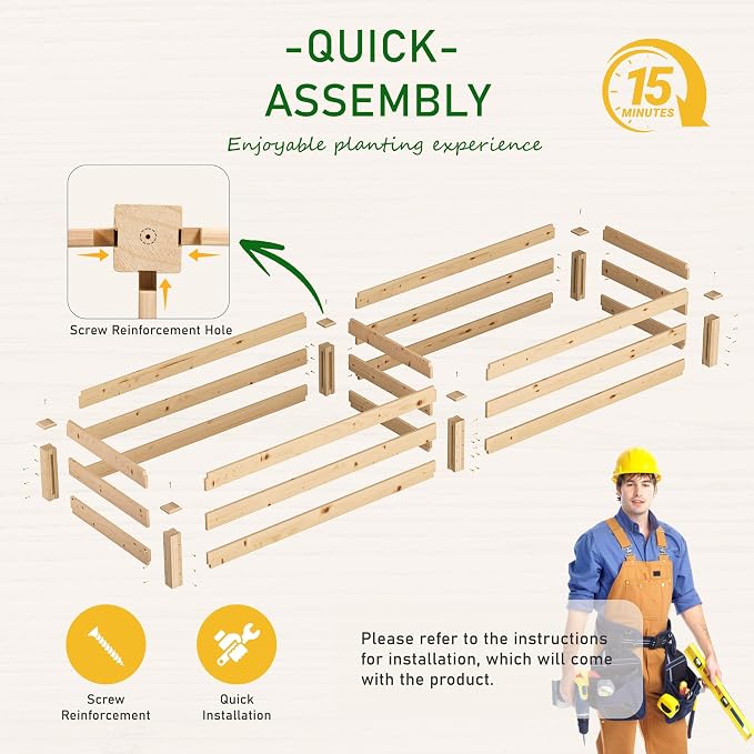 Incbruce 95x24x10 in Wooden Raised Garden Bed Planter, Bolt Assembly Elevated Flower Bed Boxes Kit for Vegetable Flower Gardening, Natural