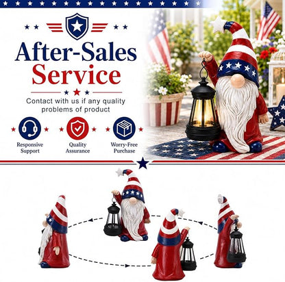 Solar Patriotic Gnome Lantern Statue, 9.4" Independence Day Garden Decor, American Flag Gnome Outdoor Decorations for Patio, Yard, Porch, and Lawn; Memorial Day and 4th of July Decor