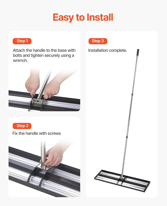 VEVOR Updated Lawn Leveling Rake with Roller, 30" x 10" Stainless Steel Lawn Leveler with 83.9" Adjustable Handle, Heavy Duty Yard Leveling Rake, Effort Saving Lawn Leveling Tool for Yard Golf Court