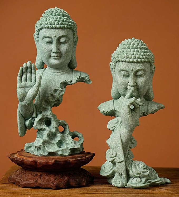 livelyfish Meditating Buddha Statue Zen Garden Statues Sandstone Thinker Buddha Sculpture Figurine for Fish Tank Aquarium Home Decorations, Gift (B)
