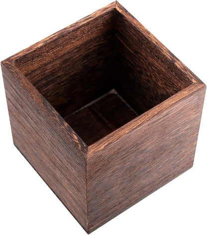 HAKZEON 4 Pack Wooden Planter Box, 4 Inch Square Wood Vase Flower Pots Rustic Cube Planter Box for Wedding Garden Windowsill Home Decor
