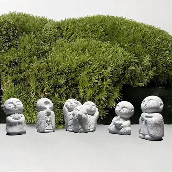 livelyfish Japanese Monk Statue Praying Zen Sandstone Mini Buddha Statues Asian Garden Sculptures for Wealth Good Luck Feng Shui Home Decor, J
