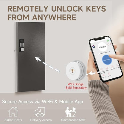 WeHere 120-Key Smart Key Lock Box with Key Management App(Track Key Borrow/Return), Keypad, Bluetooth & WiFi Unlock (Sold Separately), Wall-Mount Commercial Key Cabinet for School, Rental, Office