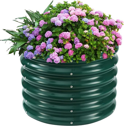YSEJOMP 17" Tall 24" Diameter Round Raised Garden Bed Kits Outdoor Green | 1.5 FT Tall,2FT Planter Bed for Flowers,Herbs,Vegetables,Trees,0.8MM Thick Galvanized Metal Painted,with Gloves,Tool free