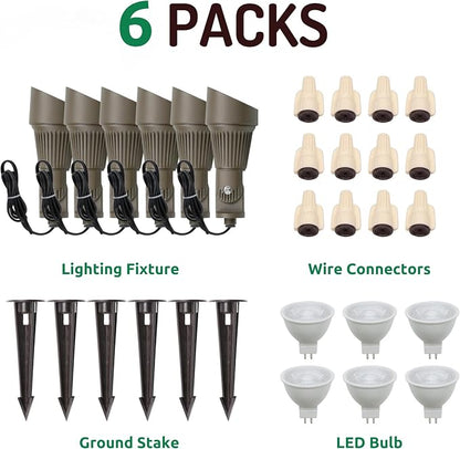 Lumina Lighting® 4W Landscape lighting 12V Landscape Lights Low Voltage Landscape Spotlights Warm White Waterproof Outdoor Replaceable LED Bulb for Garden, Lawn, Porch, Patio and Yard (Bronze, 6-Pack)