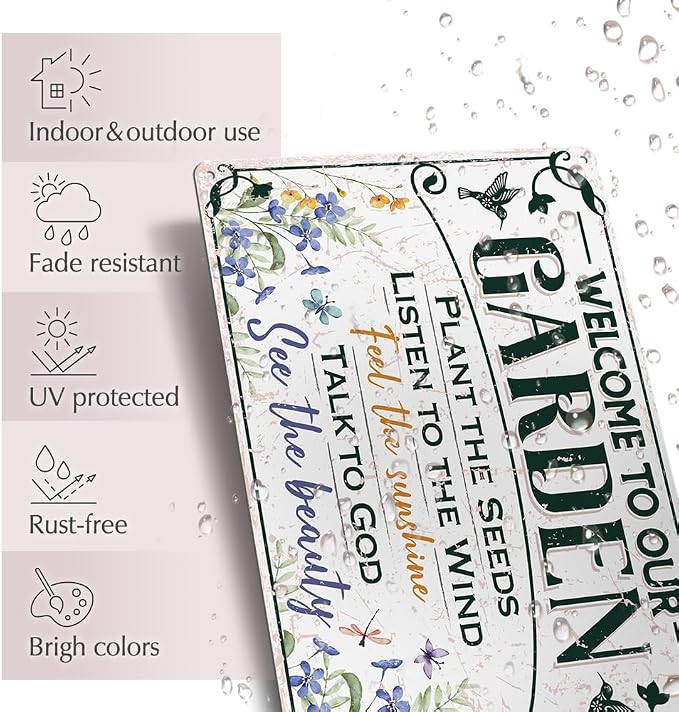 Welcome To Our Garden Metal Sign 12"x8" Outside Garden Welcome Sign Gardening Gifts and Decorations for Women Gardeners Plant Lovers