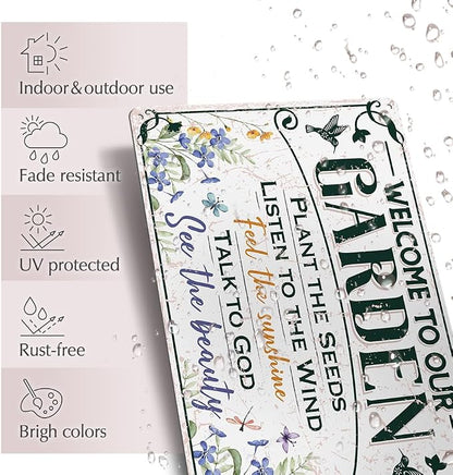 Welcome To Our Garden Metal Sign 12"x8" Outside Garden Welcome Sign Gardening Gifts and Decorations for Women Gardeners Plant Lovers