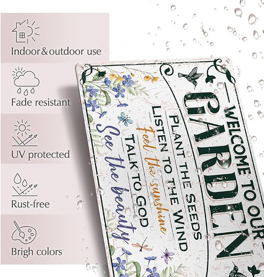 Welcome To Our Garden Metal Sign 12"x8" Outside Garden Welcome Sign Gardening Gifts and Decorations for Women Gardeners Plant Lovers