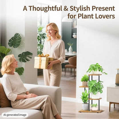 LASZOLA Black 3 Tiered Wood Plant Stand Indoor for Larger Heavy Duty Planter, Sturdy Multi Level Vertical Flowers Racks for Narrow Inside Floor, Decorate Shelving for Hold House Tree, Space Saving