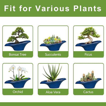 Bonsai Tree Pot 18 Inch - Ceramic Succulent Pots Large Bonsai Planter for Indoor Outdoor Plants Decorative Plant Pot with Drainage Hole Flower Pot for Home Garden Room Decor Blue