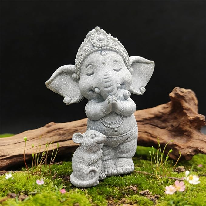 livelyfish Small Elephant Statue Sandstone Figurine Hindu Meditation Buddha Sculpture for Fish Tank Aquarium Decoration (E)