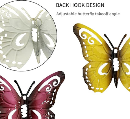 Outdoor Metal Flowers Butterfly Wall Art Decor, Fence Wall Art Decoration, Suitable for Hanging Decoration on Outdoor Fences, Gardens, Courtyards, and Terraces (4, Colorful)