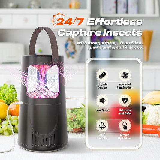 Fly Traps Indoor, Fruit Fly Trap for Home, Flying Insect Trap with Suction, Mosquito Traps Indoor & 10 Pcs Sticky Glue Boards, Gnat Traps for House Indoor