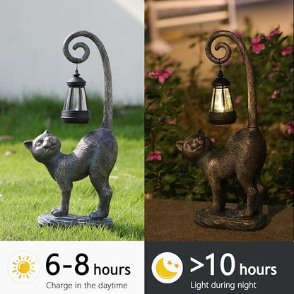 Halloween Decorations Gifts Outdoor Cat Garden Statues with Solar Lights, Home Decor Cat Figurines for Lawn,Patio,Balcony,Porch,Yard Art Ornament- Birthday Gifts for Women Grandma Sister