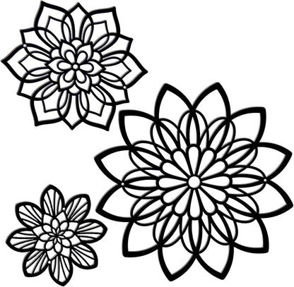 Zzbakress 3 Pieces Metal Flowers Wall Decor, Black Wall Decors, Flower Art Wall Decor Farmhouse Wall Decoration Multiple Flowers Hanging Decor for Bathroom Living Room Garden Office (Black Elegant)