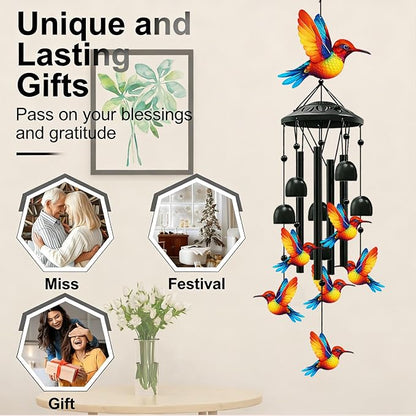 Wind Chimes for Outside Hummingbird Gifts Metal Yard Art Garden Decor Windchimes Outdoor Hummingbird Gift for Mom/Grandma-1PCS