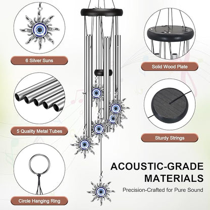 Virekm Windchimes Outdoors,Wind Chimes for Outside Clearance, Wind Chime with Natural Sounds, Outdoor/Indoor Decorations for Patio, Porch, Backyard and Garden Decor (Sun Evil Eyes)