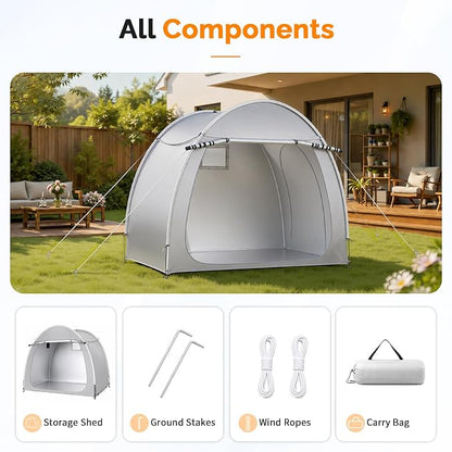 VINGLI Bike Storage Shed Tent for 4-5 Bikes, Outdoor Portable Bicycle Storage Shed with Carry Bag, Waterproof Bike Tent for Motorcycle, Garden Tools, Lawn Mower, Light Gray