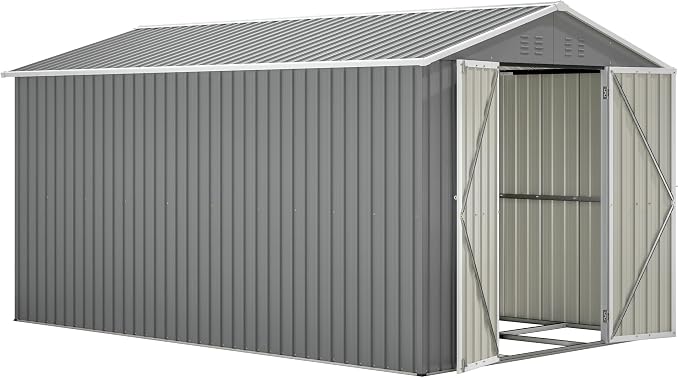 YOPTO 8x12 FT Large Outdoor Storage Shed with Lockable Doors & Floor Base,Weather-Resistant Metal Tool Shed for Garden, Backyard,Patio,Lawn,Gray