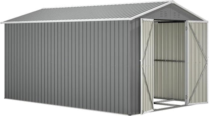 YOPTO 8x12 FT Large Outdoor Storage Shed with Lockable Doors & Floor Base,Weather-Resistant Metal Tool Shed for Garden, Backyard,Patio,Lawn,Gray