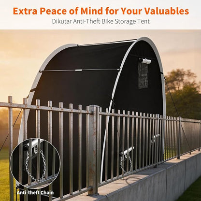 Anti-Theft Bike Storage Tent with Lockable Zipper & Security Eyelets, Upgraded PU5000 Waterproof Outdoor Storage Shed for 2 Bikes, Bicycle Motorcycle Garden Tools Shelter (80x32x68 Inches)