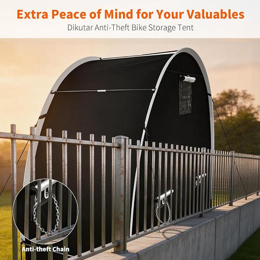 Anti-Theft Bike Storage Tent with Lockable Zipper & Security Eyelets, Upgraded PU5000 Waterproof Outdoor Storage Shed for 2 Bikes, Bicycle Motorcycle Garden Tools Shelter (80x32x68 Inches)