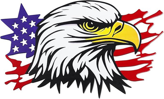 4th of July Independence Day Decor Bald Eagle Metal Wall Art, American Flag Bald Eagle Hanging Sign, Patriotic Decoration for Home Office Living Room Indoor Outdoor(13x7.9 in)