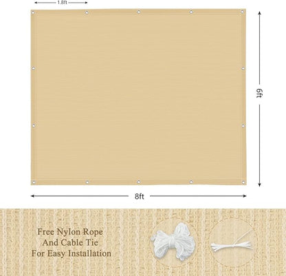 90% Outdoor Sun Shade Cloth, 6' x 8', Pergola, Deck, and Backyard Patio Sunshade with UV Protection, Heat Resistant HDPE Material, Reinforced Grommets (6x8 FT, Wheat)