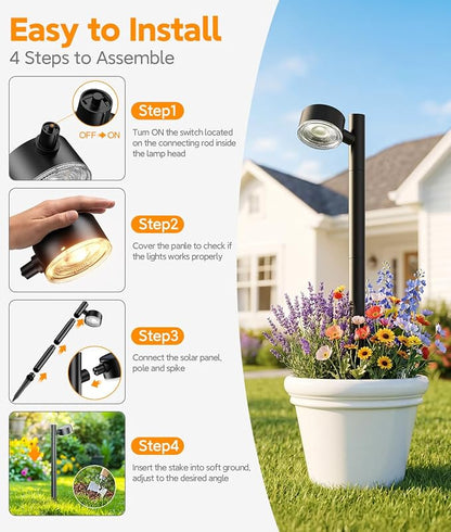 ELECLINK 4 Pack Solar Pathway Lights Outdoor, Adjustable Solar Powered Garden Lights with Bigger LED Lens, Auto On/Off Outdoor Waterproof Solar Lights for Yard Patio Lawn Sidewalk Walkway Driveway