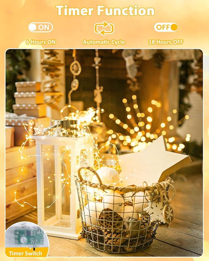2 Pack 60 LED Fairy Lights Battery Operated with Timer, 20FT Waterproof String Lights Indoor Outdoor, Cuttable Battery Light for Home Bedroom Wedding DIY Centerpiece Christmas Decorations (Warm White)
