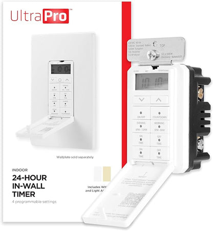 UltraPro 24-Hour Digital In-Wall Timer, Easy-to-Program, Presets, Countdown Timer, ON/OFF Override Button, 40955