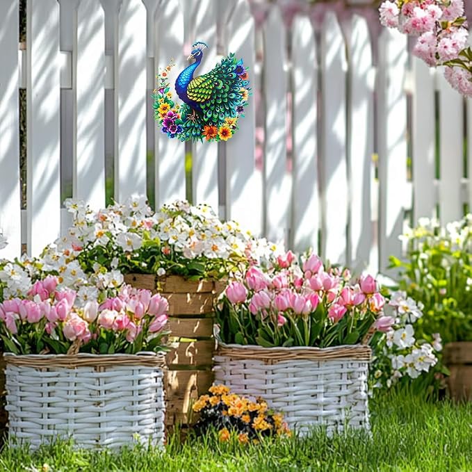 dreamskip Metal Peacock Wall Decor, Tropical Birds Iron Wall Art, Outdoor Metal Garden Wall Decors Sculptures for Patio Fence Living Room Housewarming Gifts