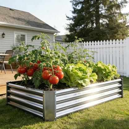 Metal Galvanized Raised Garden Bed Kit, 4 x 2 x 1 ft Galvanized Steel Raised Garden Planter Box Outdoor with Open Base for Growing Vegetables/Flowers/Herbs/Fruits/Succulents, Rectangle, Silver