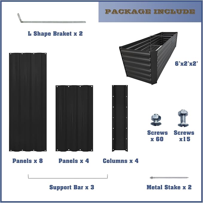 6x2x2FT Black Metal Raised Garden Bed Kit, Galvanized Outdoor Planter Box for Vegetables, Flowers, Herbs, Succulents and More