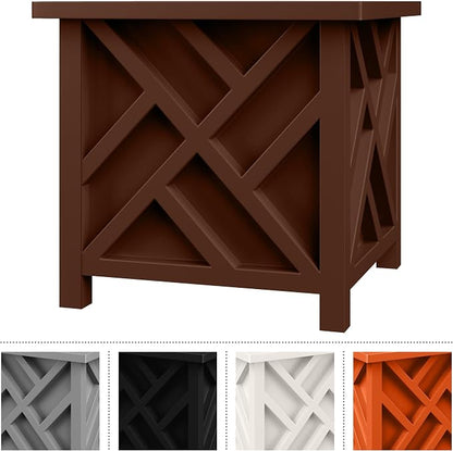 Lattice Design Planter Box - 15.5-Inch-Square Decorative Outdoor Flower or Plant Pot - Front Porch, Patio, and Garden Decor by Pure Garden (Brown)