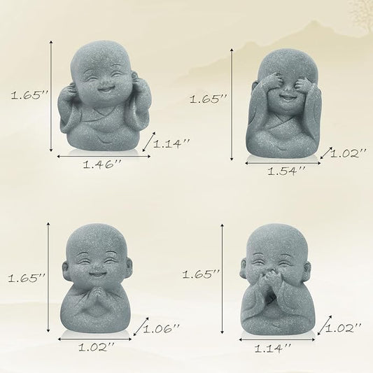 4pcs Mini Laughing Buddha Statues Monk Sandstone Sculptures Cute Baby Buddha Figurine Set Wealth Good Luck Decor Zen Spiritual Ornaments for Home Aquarium Office Garden - Style A