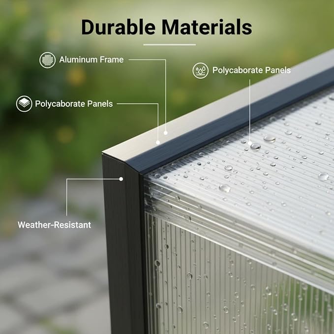 10x12 FT Greenhouse, Walk-in Heavy Duty Polycarbonate Outdoor Greenhouses with Raised Base & Anchor, Drainage System & Height-Enhanced Aluminum Frame for Backyard All Season Growing, Black
