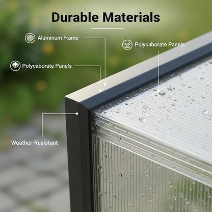 10x12 FT Greenhouse, Walk-in Heavy Duty Polycarbonate Outdoor Greenhouses with Raised Base & Anchor, Drainage System & Height-Enhanced Aluminum Frame for Backyard All Season Growing, Black