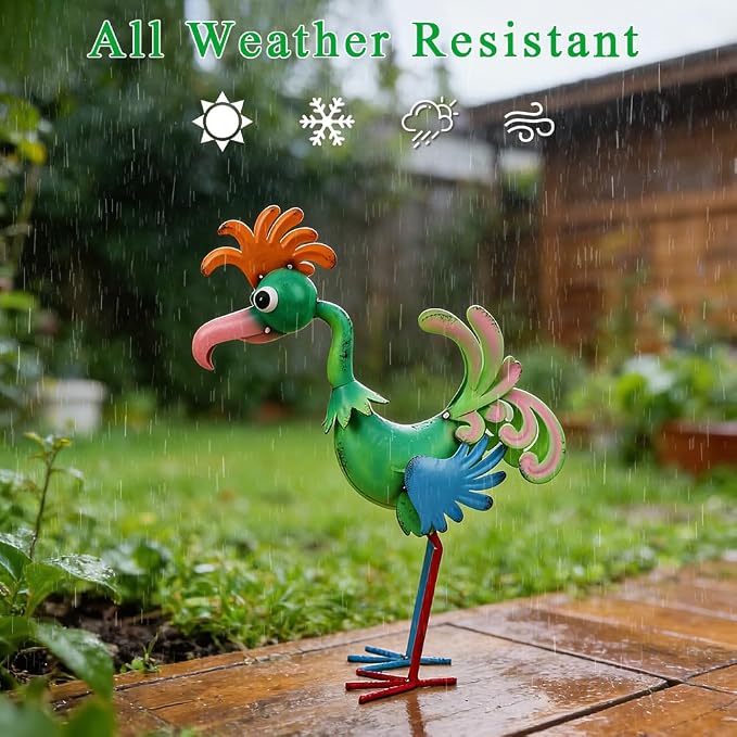 19'' Tall Metal Rooster Statue for Farmhouse, Lawn, Garden | Funny Rooster Sculpture Garden Decor, Metal Yard Art, Green