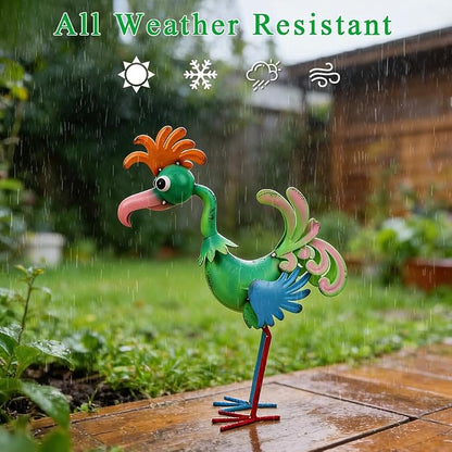 19'' Tall Metal Rooster Statue for Farmhouse, Lawn, Garden | Funny Rooster Sculpture Garden Decor, Metal Yard Art, Green