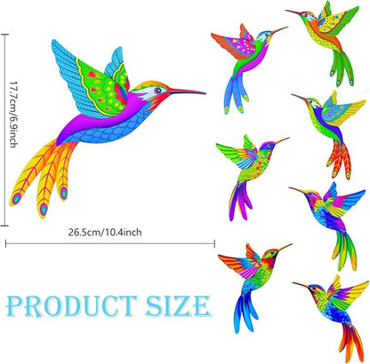 Cruis Cuka Outdoor Wall Art Metal Hummingbird 3D Wall Art for Outside Fence Decorations Outdoor Patio Decor- (Set of 8,Colore)