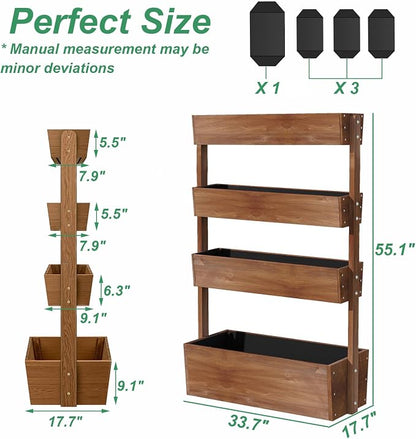 4-Tiers Raised Garden Bed,Vertical Garden Planter,Planter Box,Fir Wood Adjustable Freestanding Elevated Herb Stand Tower,Flower Strawberry Vegetable for Outdoor Balcony,33x17x55 Inches,Brown