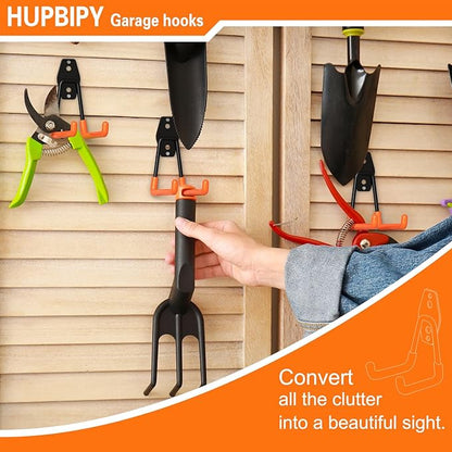 HUPBIPY 18 Pack Garage Hooks Heavy Duty, Wall Mount Ladder Hooks | Storage Organizer With a non-slip coating for Hanging Bicycles Garden Tools Ladders Hoses Ropes and Loose Items(Orange)