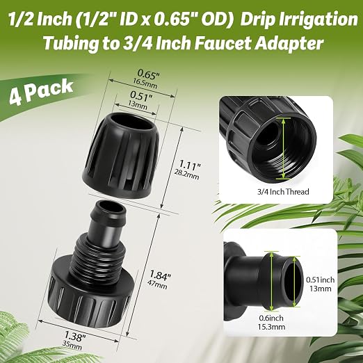 8 Pack 3/4" Garden Hose To 1/2" Irrigation Tubing Adapter, 1/2 Inch Drip Irrigation Tubing To Faucet Garden Hose Adapter 3/4 Inch FHT To 1/2 Inch Supply Line Adapter Fittings