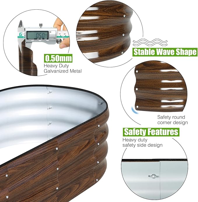 SnugNiture Galvanized Raised Garden Bed Outdoor, 4 Pcs 4x2x1ft Oval Metal Planter Box for Planting Plants Vegetables, Brown
