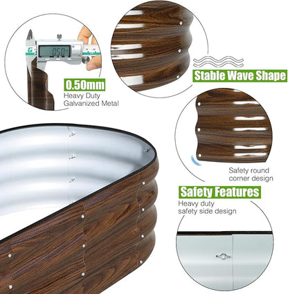 SnugNiture Galvanized Raised Garden Bed Outdoor, 4 Pcs 4x2x1ft Oval Metal Planter Box for Planting Plants Vegetables, Brown