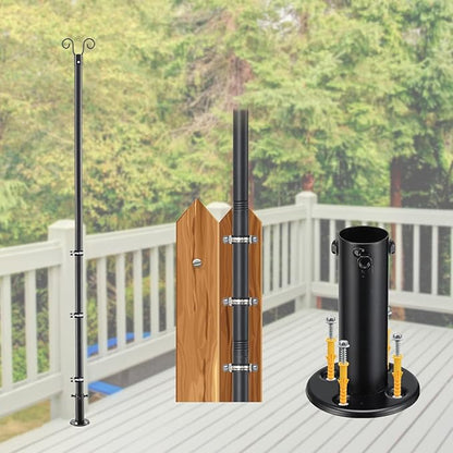 String Light Pole 8 FT Adjustable, 1 Pack Heavy Duty 1.5" Rustproof Metal Mounting Pole for Deck, Fence, Patio - Dual Installation Garden Light Holder