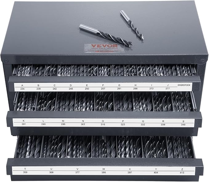 VEVOR Drill Bit Dispenser Cabinet, Three-Drawer Drill Bit Dispenser, Drill Bit Organizer Cabinet Cold Rolled Steel, 27-Compartment Drill Dispenser Organizer Cabinet Holder for Letter Sizes A to Z