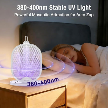 BALDR Electric Fly Swatter Racket, Foldable 2 in 1 Bug Zapper 3000V Powerful Mosquito Killer with Purple Attractant Trap Lamp, 1200mAh Type-C Rechargeable for Indoor Home Office Patio Camping